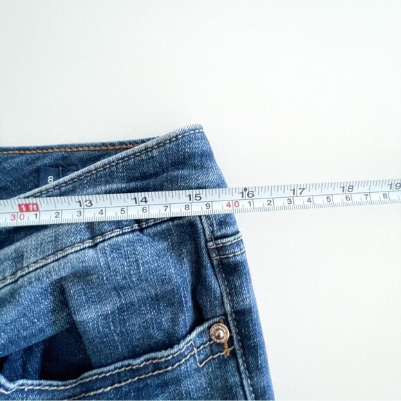 Seven7 Jeans Bootcut Blue Denim Rhinestone Pockets Women's 8 Stretch. - Picture 5 of 10